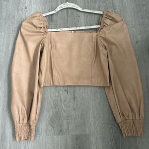 Leather puff shoulder crop top